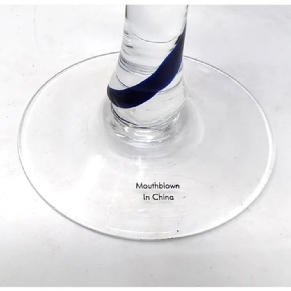 Pier 1 Imports Swirline Cobalt Blue Margarita Glasses Set Of 2 Barware Handblown